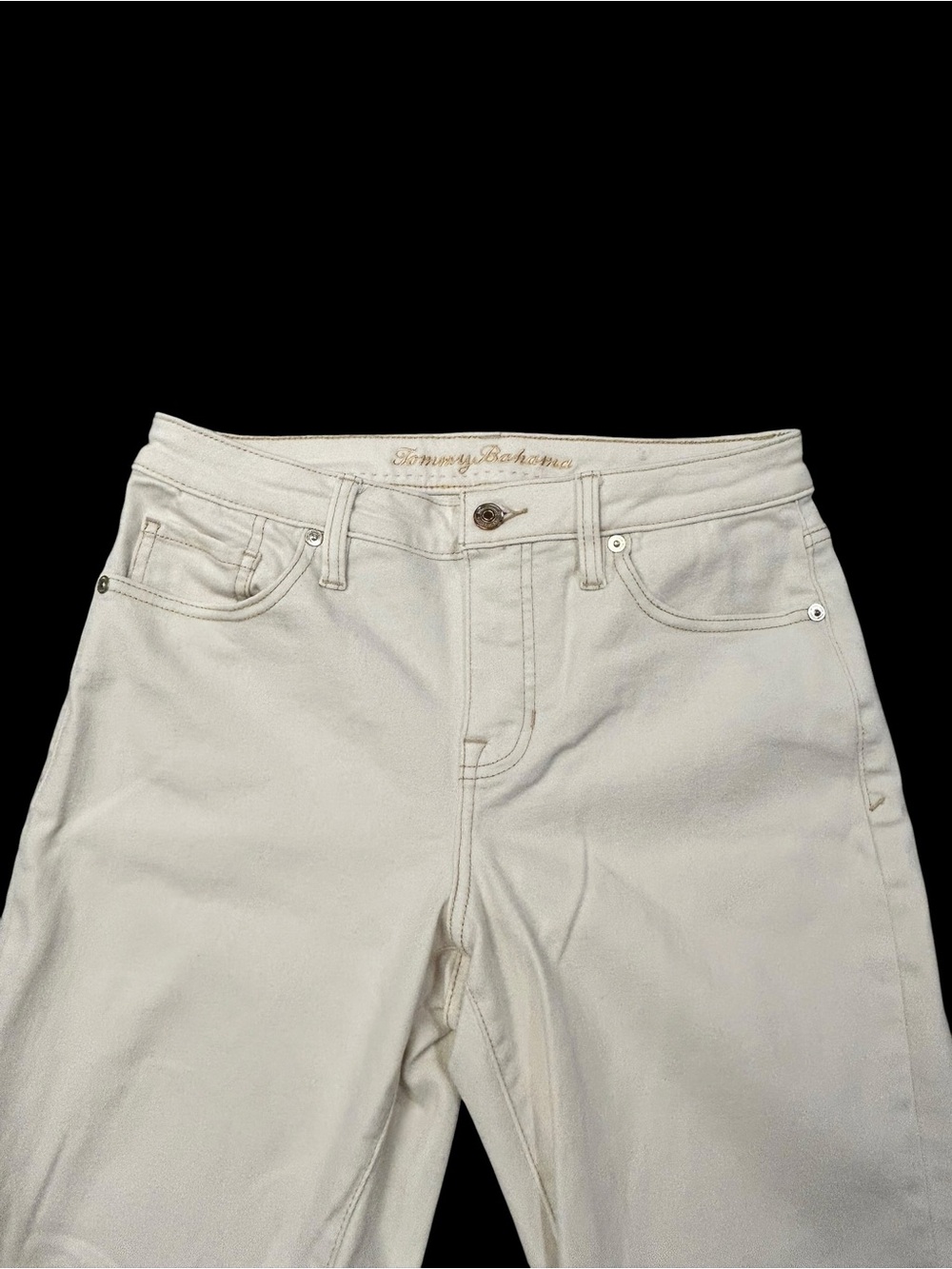 Tommy Bahama Indigo Palms Mid Rise Crop Mini Bootcut Off-White Jeans Women 8/27 - Picture 2 of 11